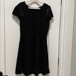 Place girls Black velvet dress with gold polka dots and  flutter sleeve size 16
